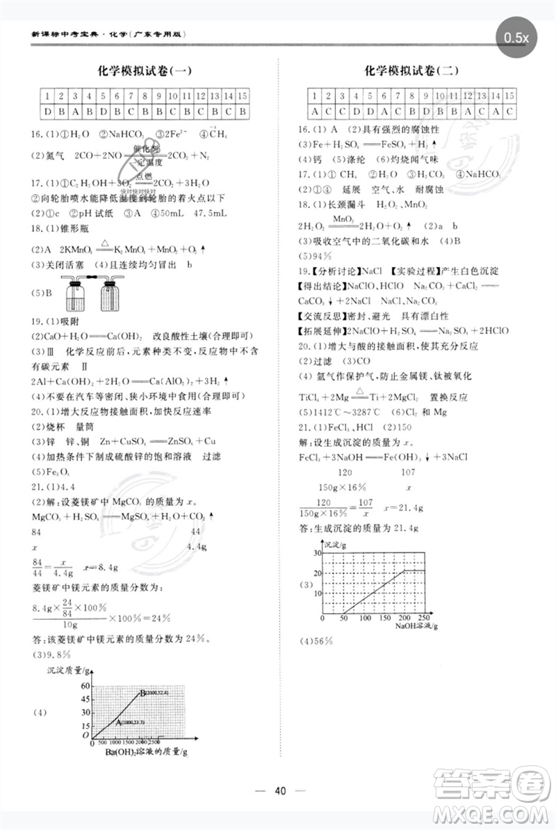 世界圖書(shū)出版公司2023新課標(biāo)中考寶典九年級(jí)化學(xué)通用版廣東專(zhuān)版參考答案