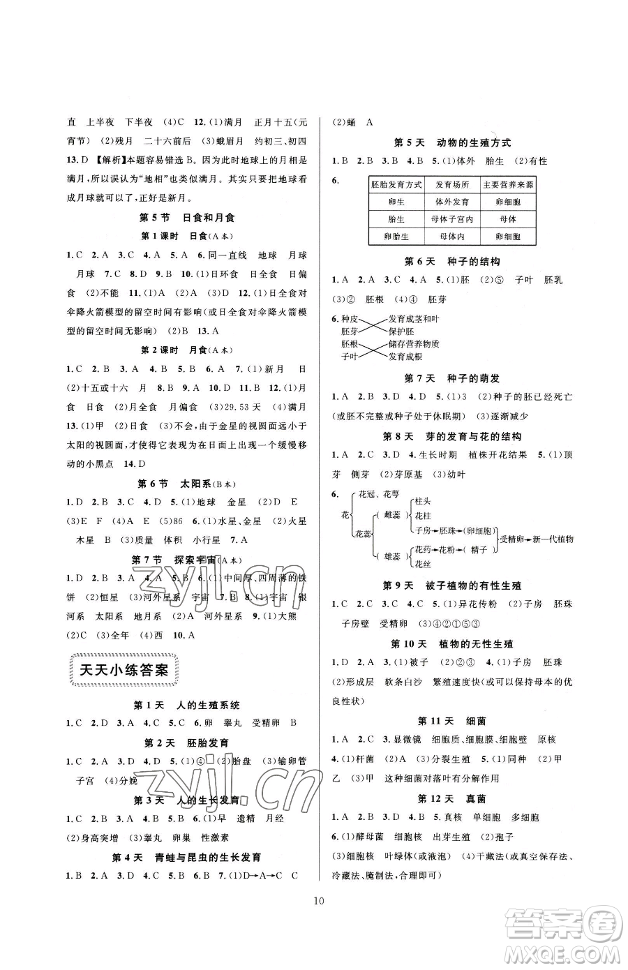 浙江教育出版社2023全優(yōu)新同步七年級下冊科學(xué)浙教版參考答案