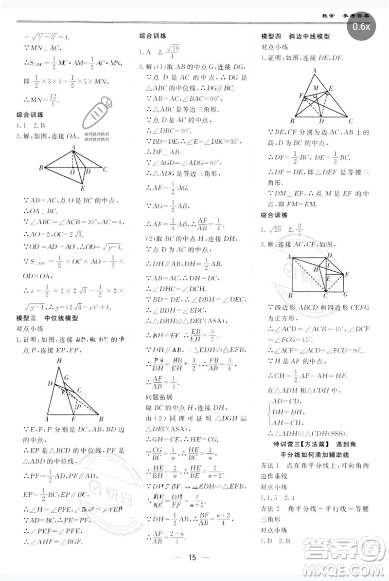 世界圖書出版公司2023新課標(biāo)中考寶典九年級數(shù)學(xué)通用版廣東專版參考答案