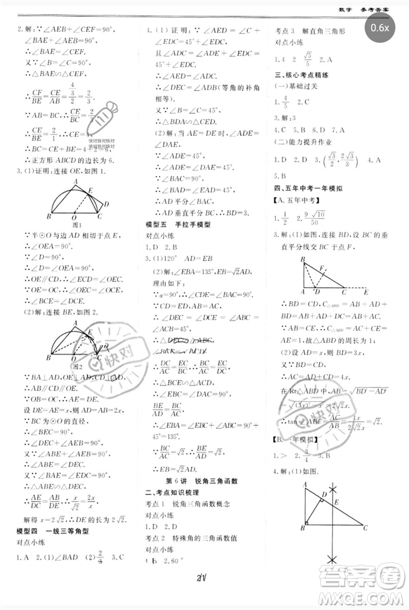 世界圖書出版公司2023新課標(biāo)中考寶典九年級數(shù)學(xué)通用版廣東專版參考答案