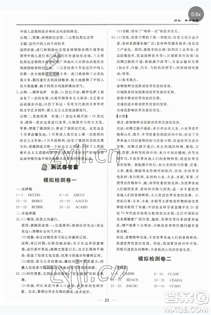 世界圖書出版公司2023新課標(biāo)中考寶典九年級歷史通用版廣東專版參考答案