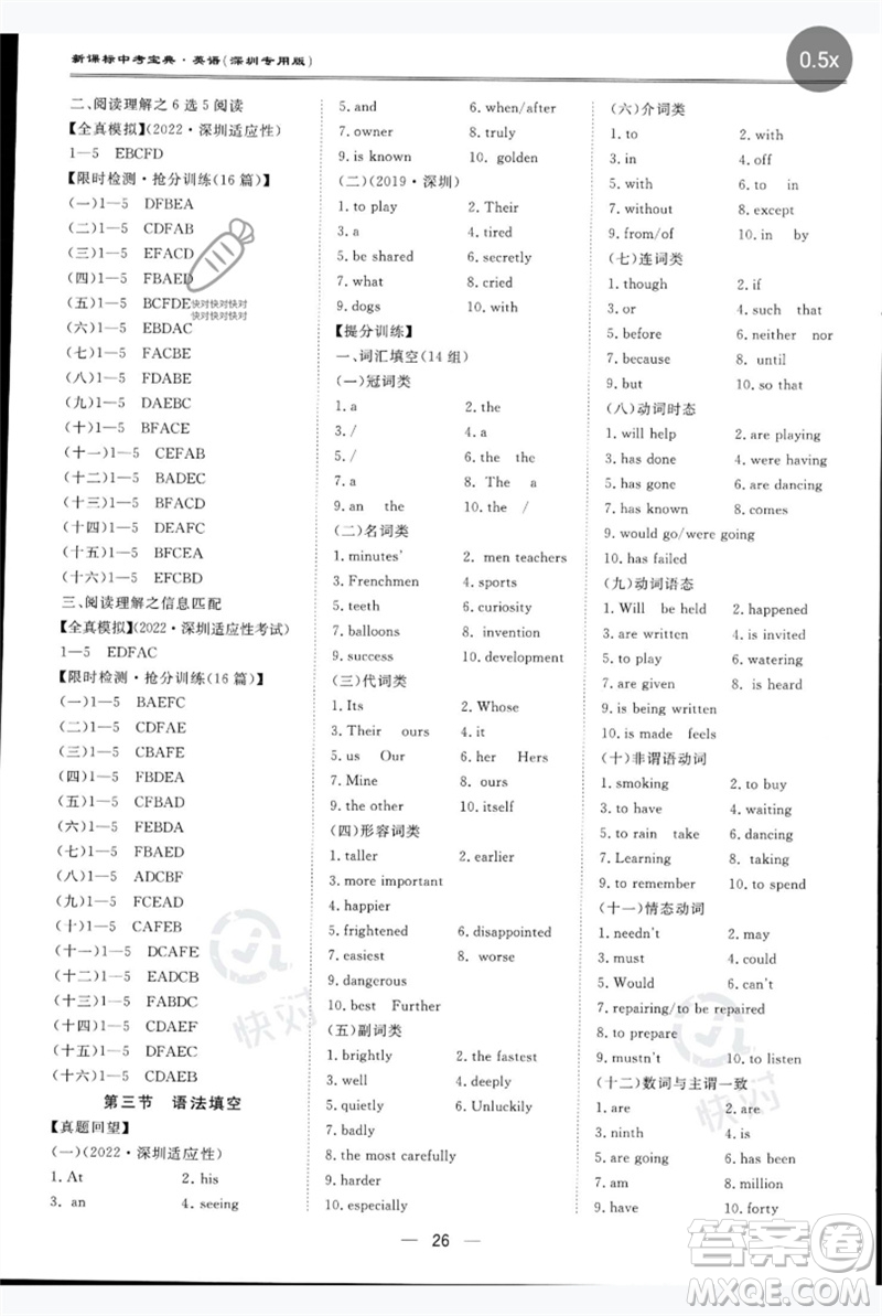 世界圖書(shū)出版公司2023新課標(biāo)中考寶典九年級(jí)英語(yǔ)通用版深圳專(zhuān)版參考答案