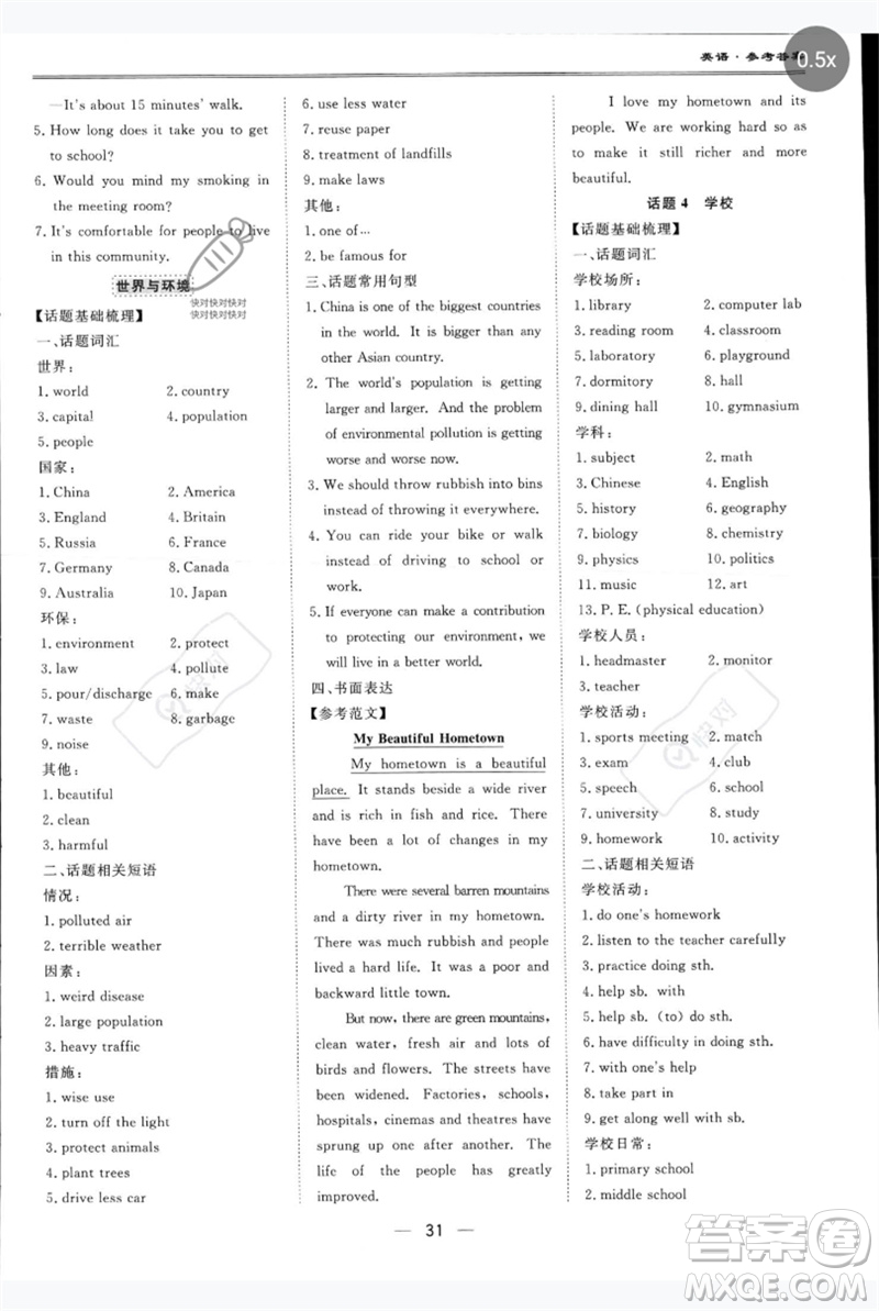 世界圖書(shū)出版公司2023新課標(biāo)中考寶典九年級(jí)英語(yǔ)通用版深圳專(zhuān)版參考答案