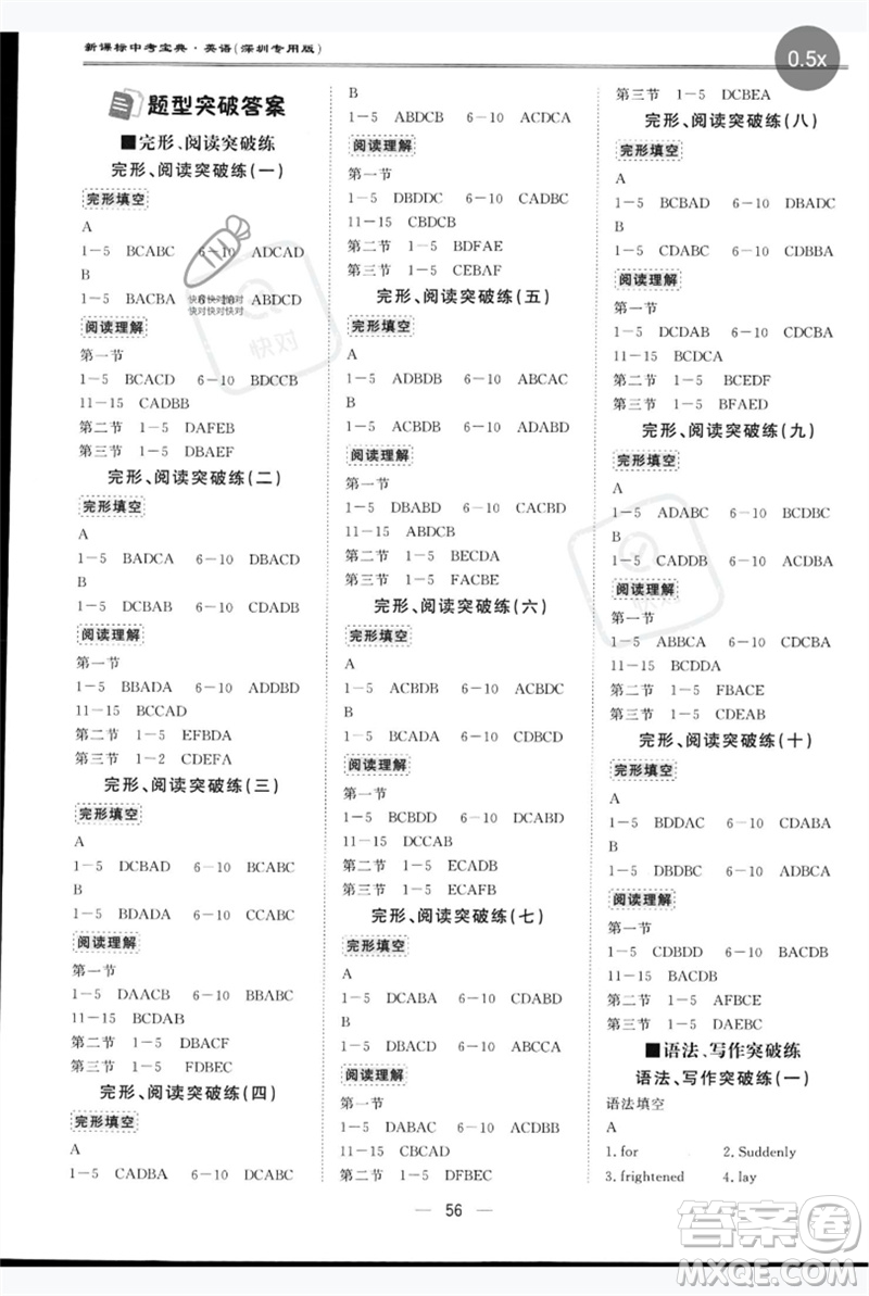 世界圖書(shū)出版公司2023新課標(biāo)中考寶典九年級(jí)英語(yǔ)通用版深圳專(zhuān)版參考答案