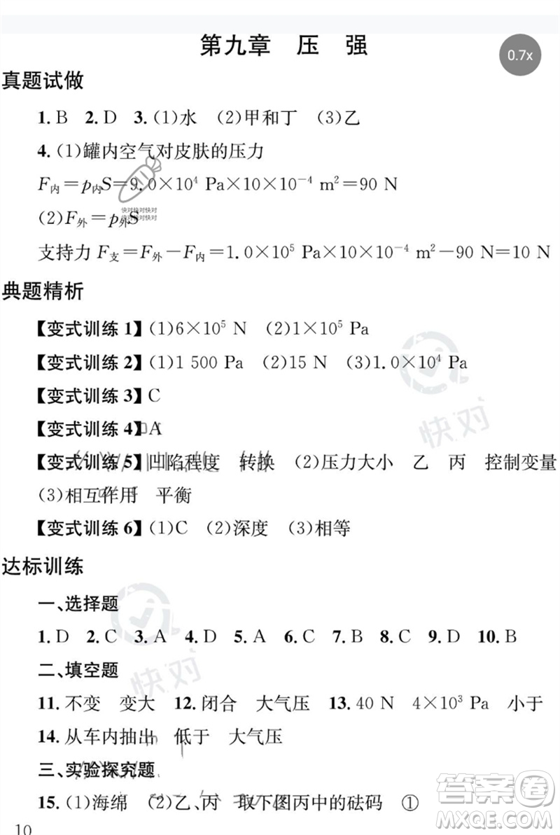 團(tuán)結(jié)出版社2023劍指中考九年級(jí)物理通用版益陽專版參考答案