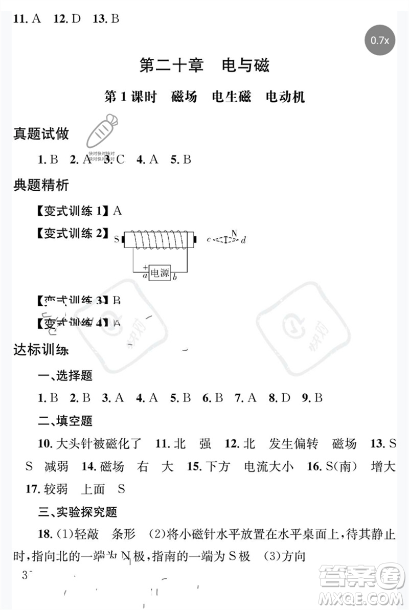 團(tuán)結(jié)出版社2023劍指中考九年級(jí)物理通用版益陽專版參考答案