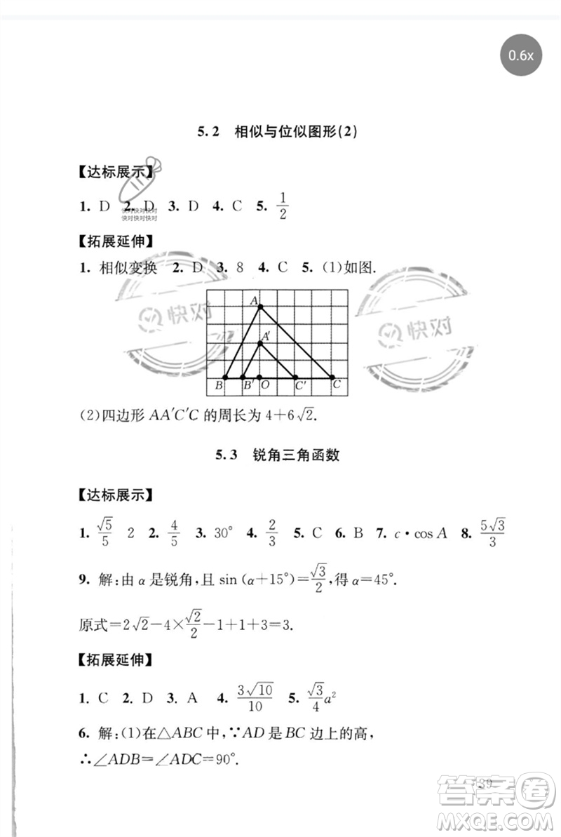 團(tuán)結(jié)出版社2023劍指中考九年級數(shù)學(xué)通用版懷化專版參考答案