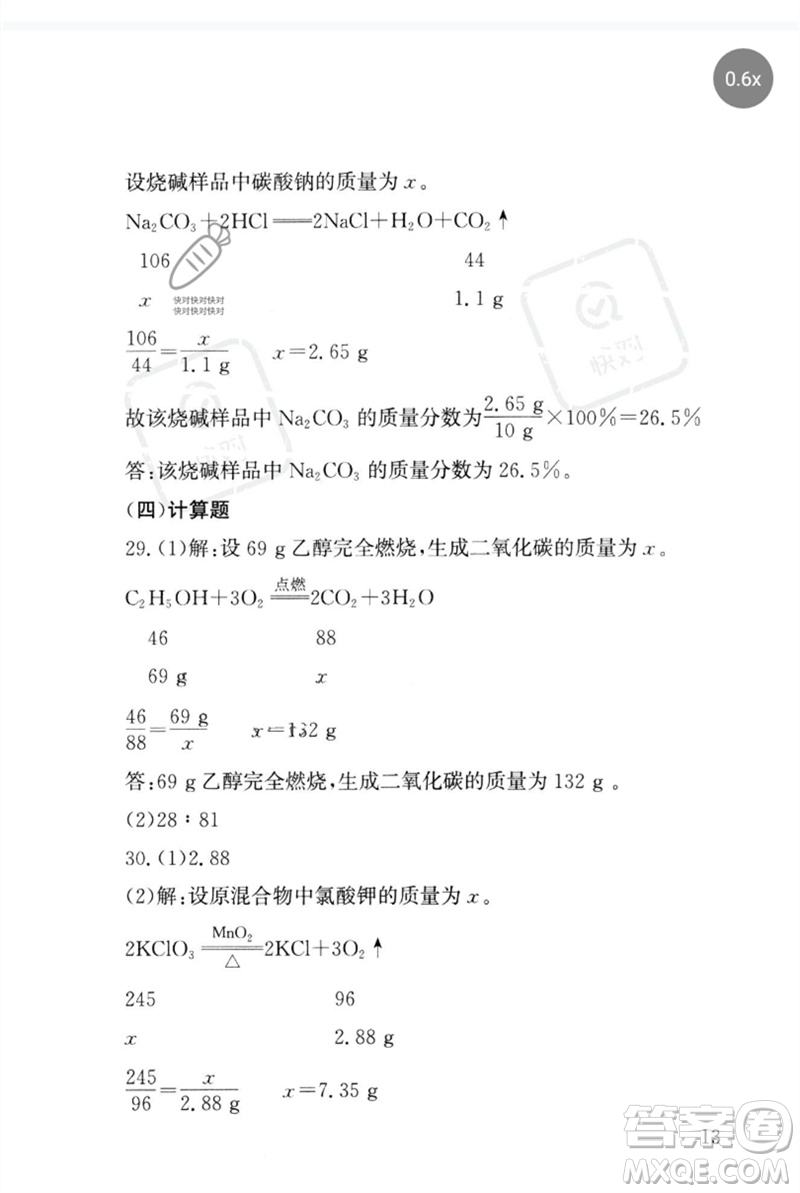 團(tuán)結(jié)出版社2023劍指中考九年級(jí)化學(xué)通用版郴州專版參考答案