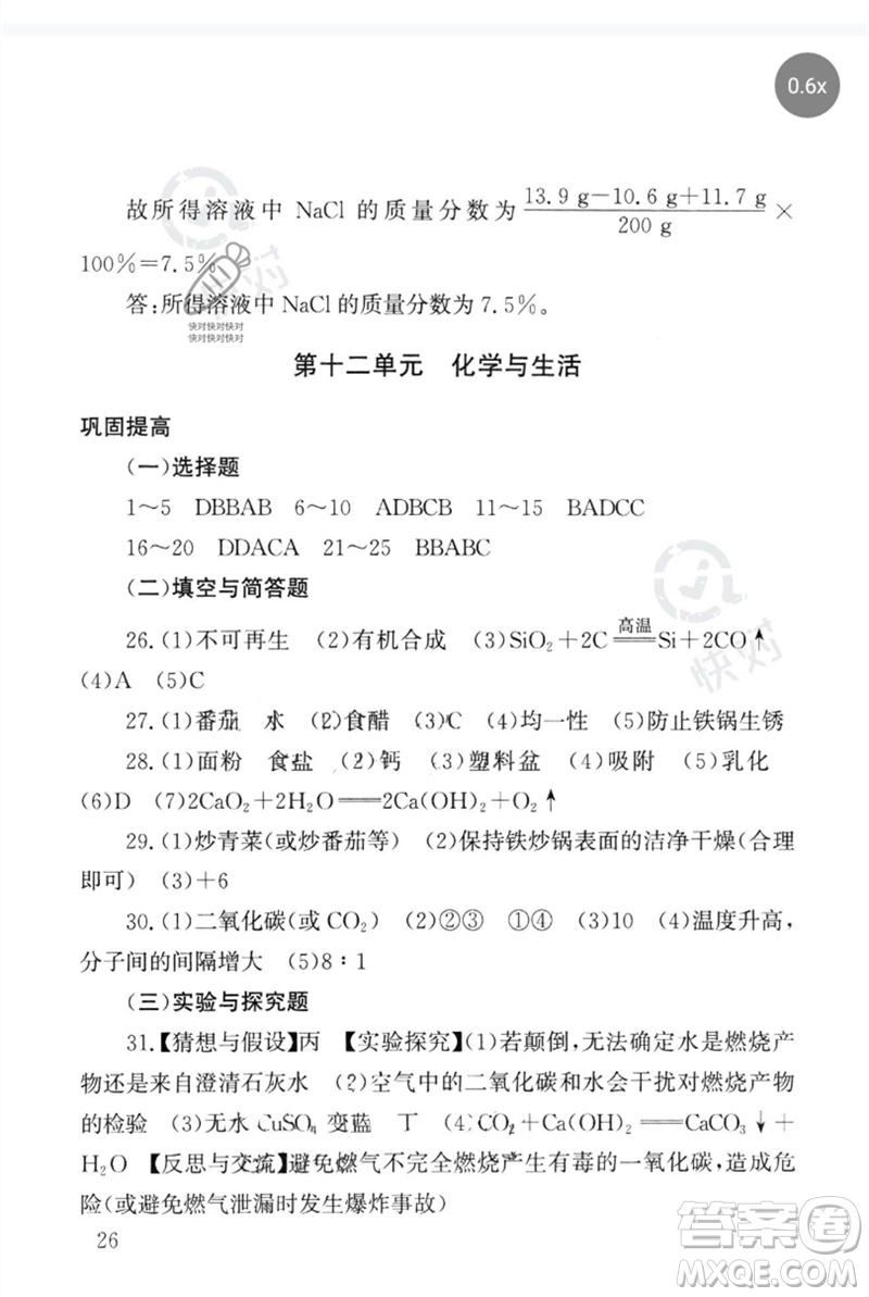 團(tuán)結(jié)出版社2023劍指中考九年級(jí)化學(xué)通用版郴州專版參考答案