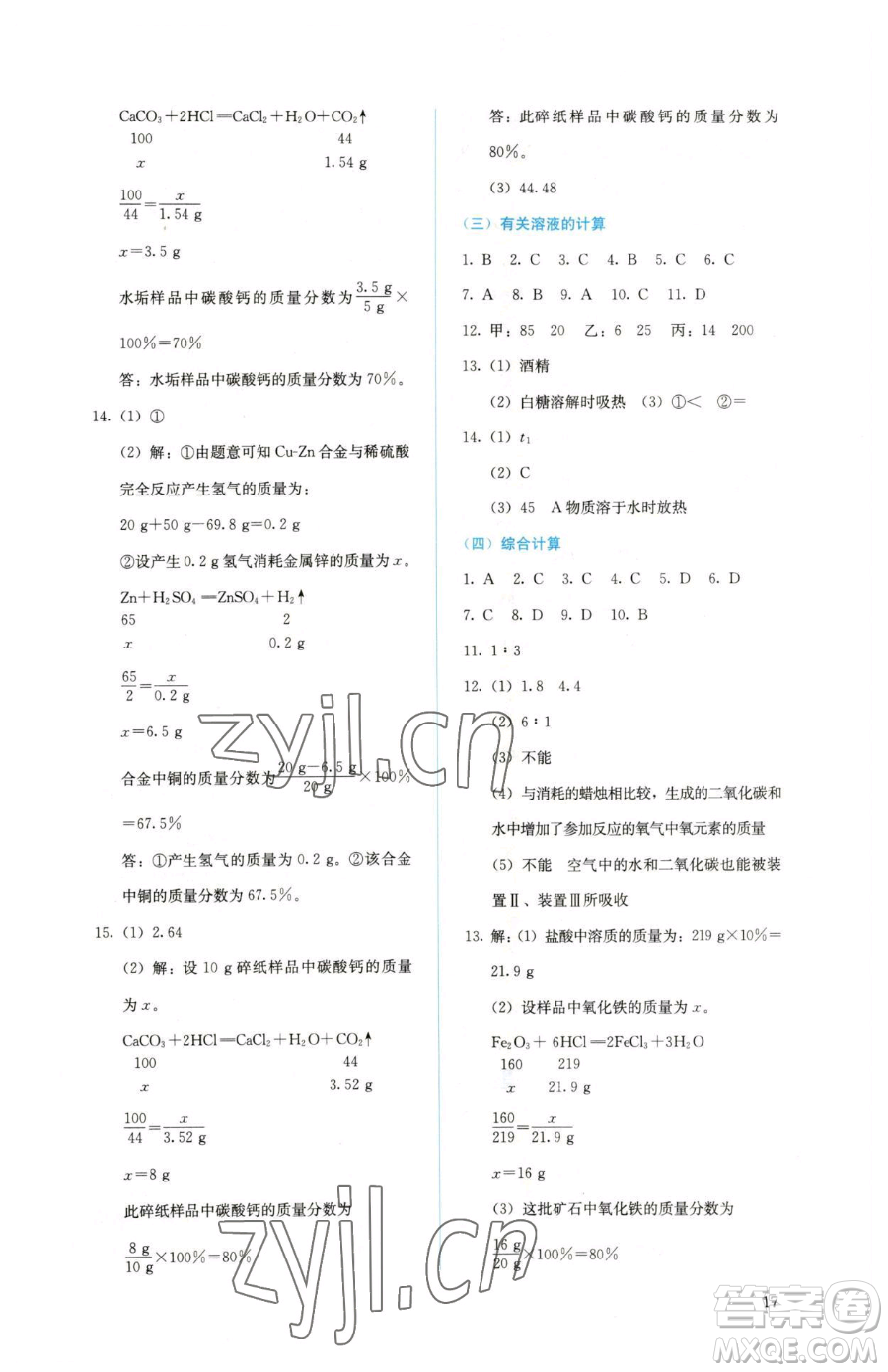 人民教育出版社2023人教金學(xué)典同步解析與測(cè)評(píng)九年級(jí)下冊(cè)化學(xué)人教版山西專用參考答案