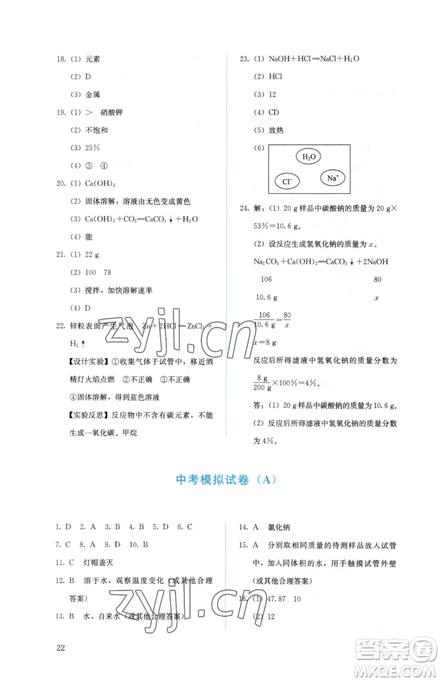 人民教育出版社2023人教金學(xué)典同步解析與測(cè)評(píng)九年級(jí)下冊(cè)化學(xué)人教版山西專用參考答案