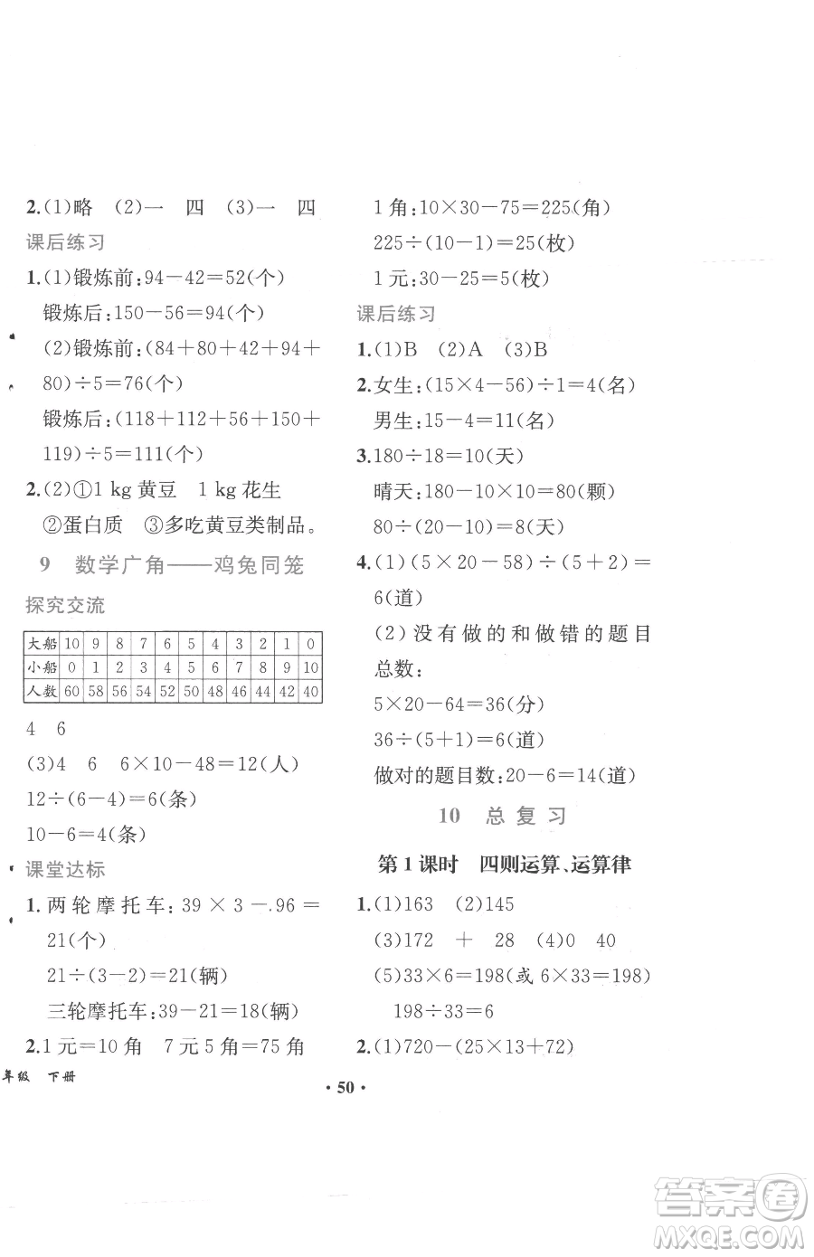 人民教育出版社2023勝券在握同步解析與測評四年級下冊數(shù)學人教版重慶專版參考答案