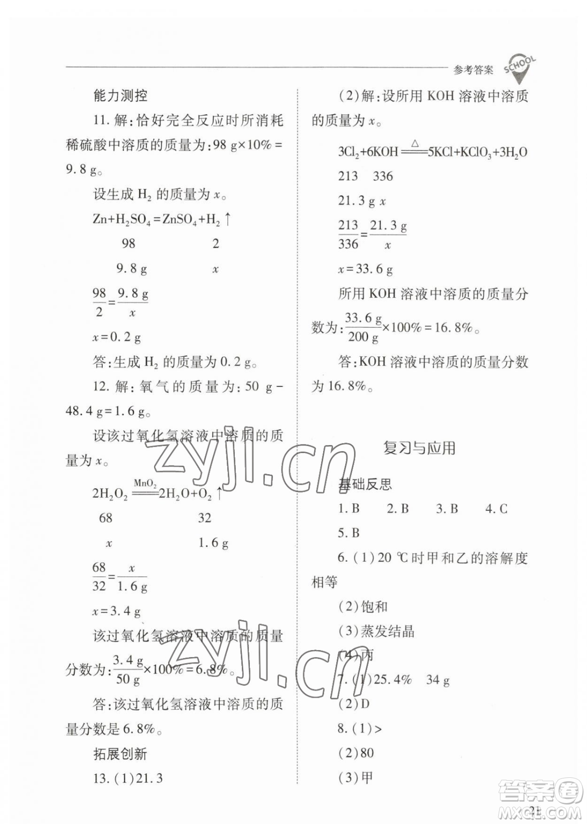 山西教育出版社2023新課程問題解決導(dǎo)學(xué)方案九年級(jí)下冊(cè)化學(xué)人教版參考答案