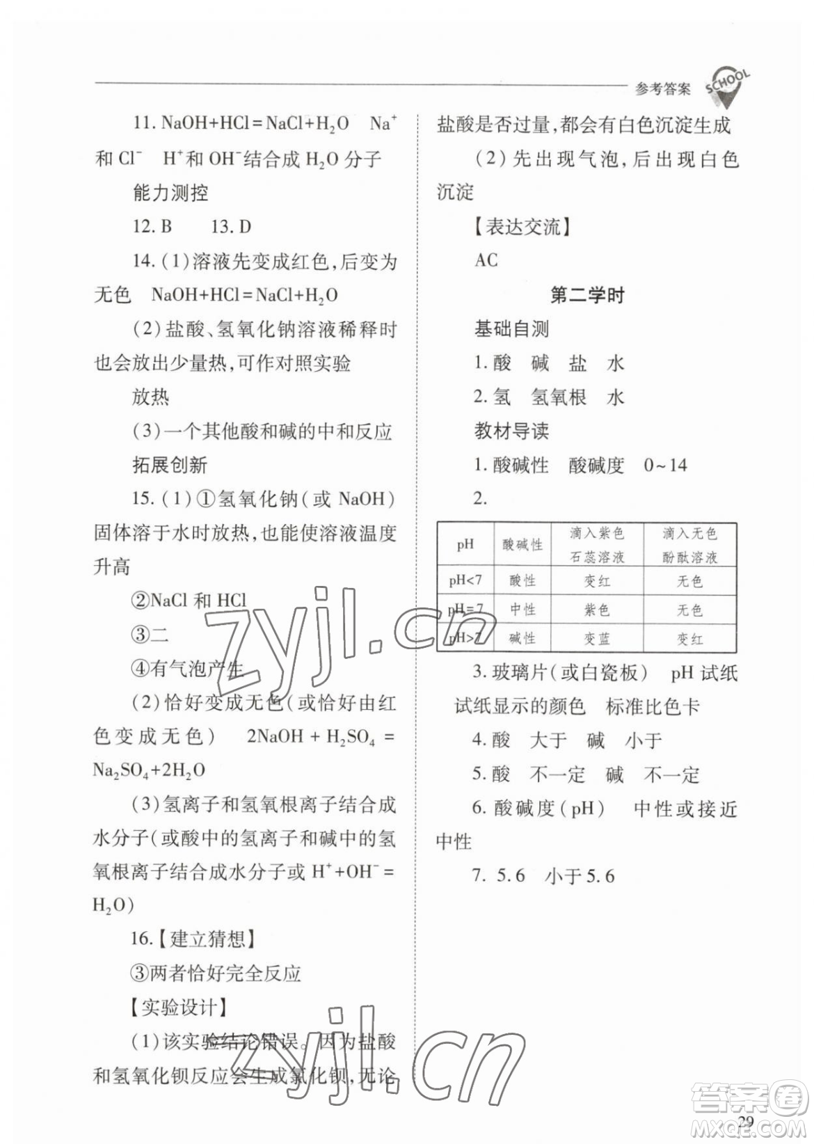 山西教育出版社2023新課程問題解決導(dǎo)學(xué)方案九年級(jí)下冊(cè)化學(xué)人教版參考答案