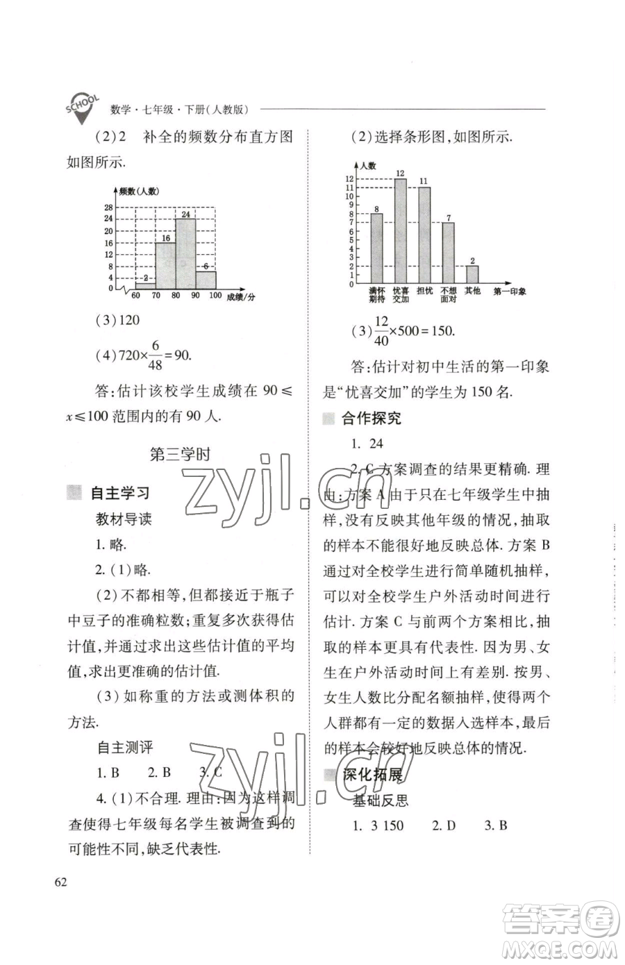 山西教育出版社2023新課程問題解決導(dǎo)學(xué)方案七年級下冊數(shù)學(xué)人教版參考答案