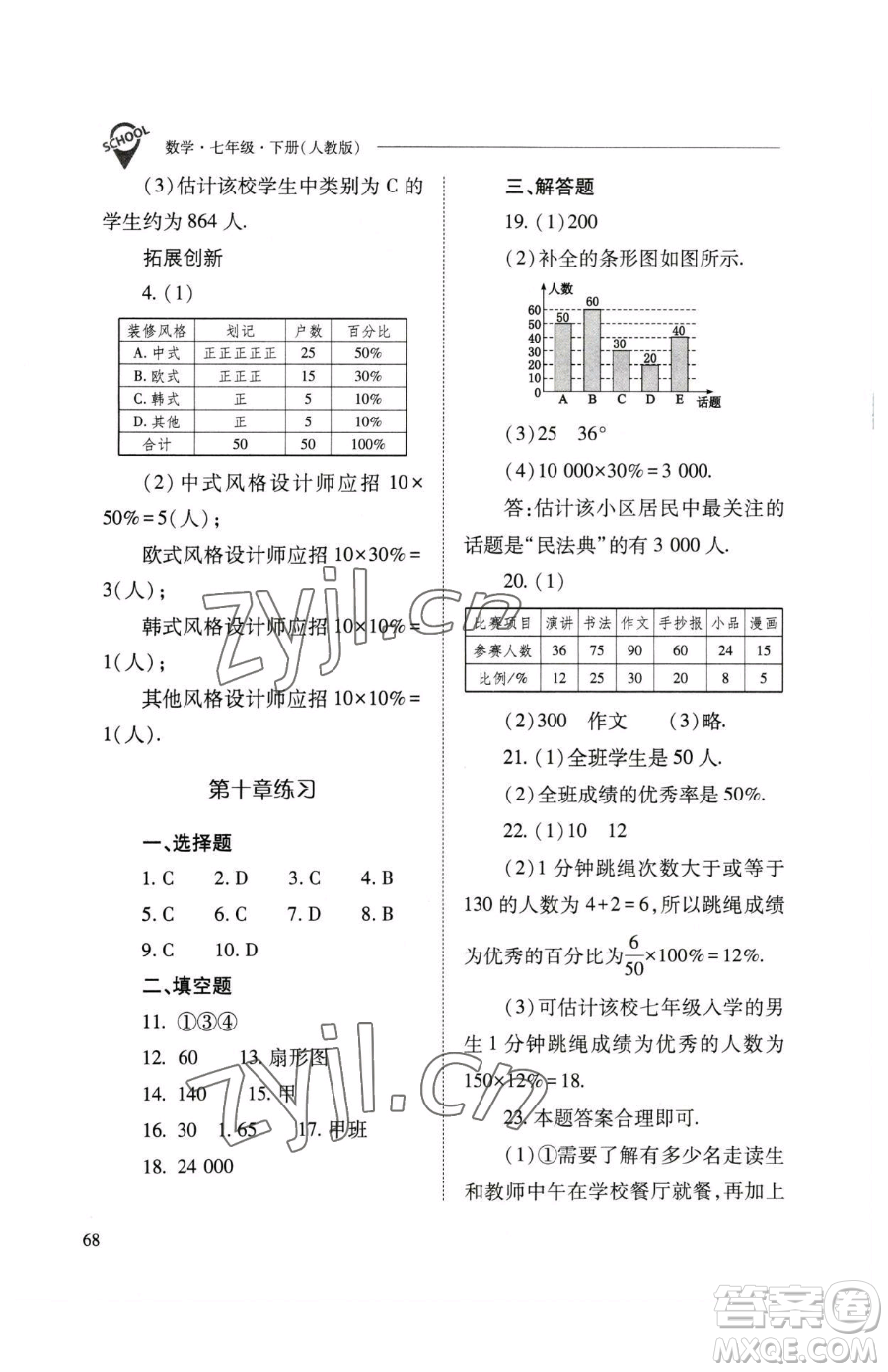 山西教育出版社2023新課程問題解決導(dǎo)學(xué)方案七年級下冊數(shù)學(xué)人教版參考答案