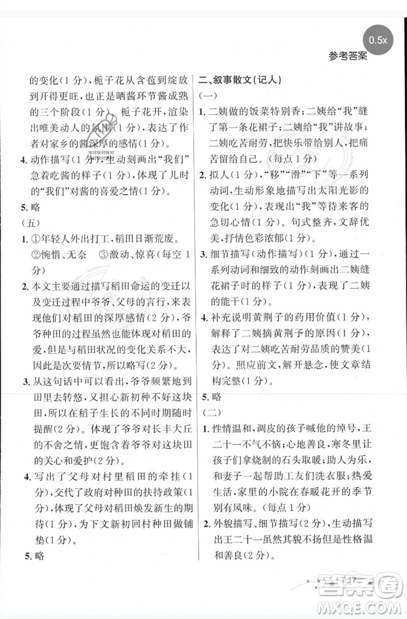 現(xiàn)代教育出版社2023大連中考沖刺專題復(fù)習(xí)九年級語文閱讀專練通用版參考答案