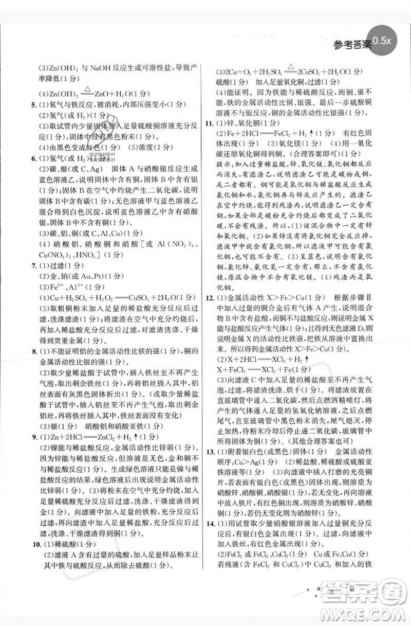 現(xiàn)代教育出版社2023大連中考沖刺專題復(fù)習(xí)九年級化學(xué)通用版參考答案