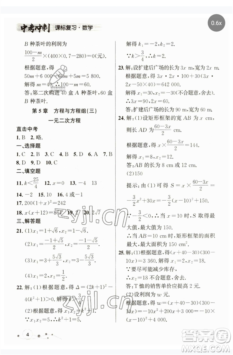 現(xiàn)代教育出版社2023大連中考沖刺課標(biāo)復(fù)習(xí)九年級(jí)數(shù)學(xué)通用版參考答案