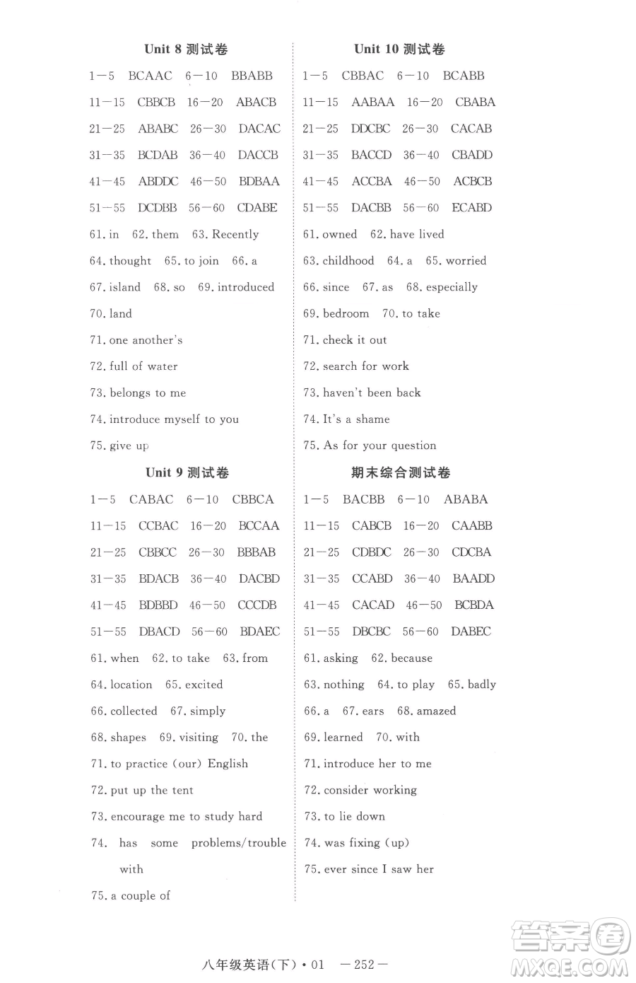 湖北科學(xué)技術(shù)出版社2023高效課堂導(dǎo)學(xué)案八年級(jí)下冊(cè)英語(yǔ)人教版參考答案