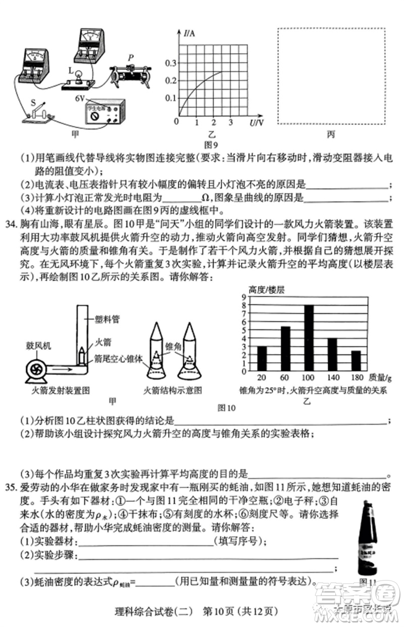 2023年太原市中考二模理綜物理試卷答案