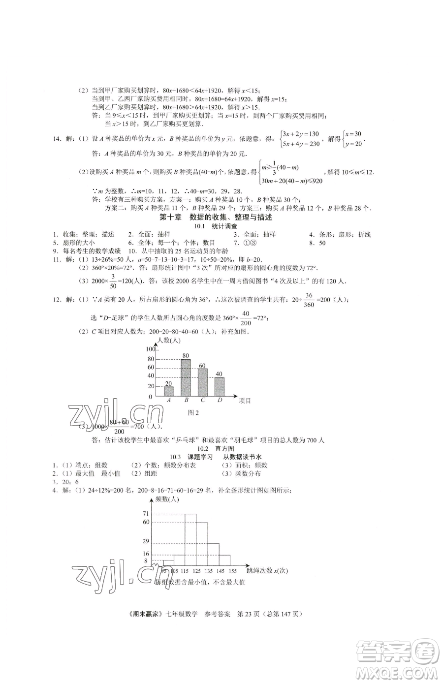 云南美術(shù)出版社2023期末贏家七年級下冊數(shù)學人教版臨沂專用參考答案