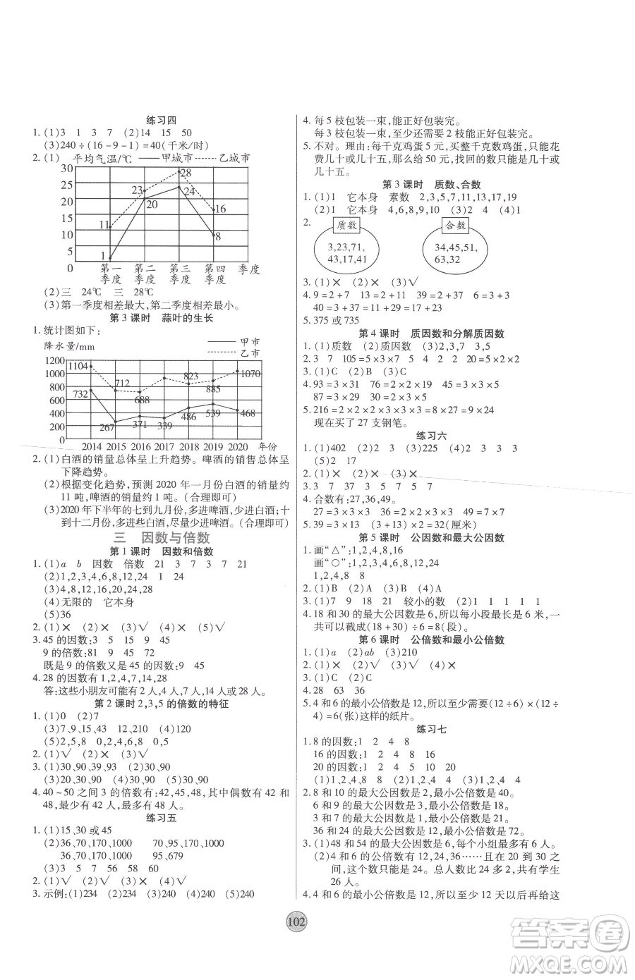 天津科學(xué)技術(shù)出版社2023云頂課堂五年級下冊數(shù)學(xué)蘇教版參考答案