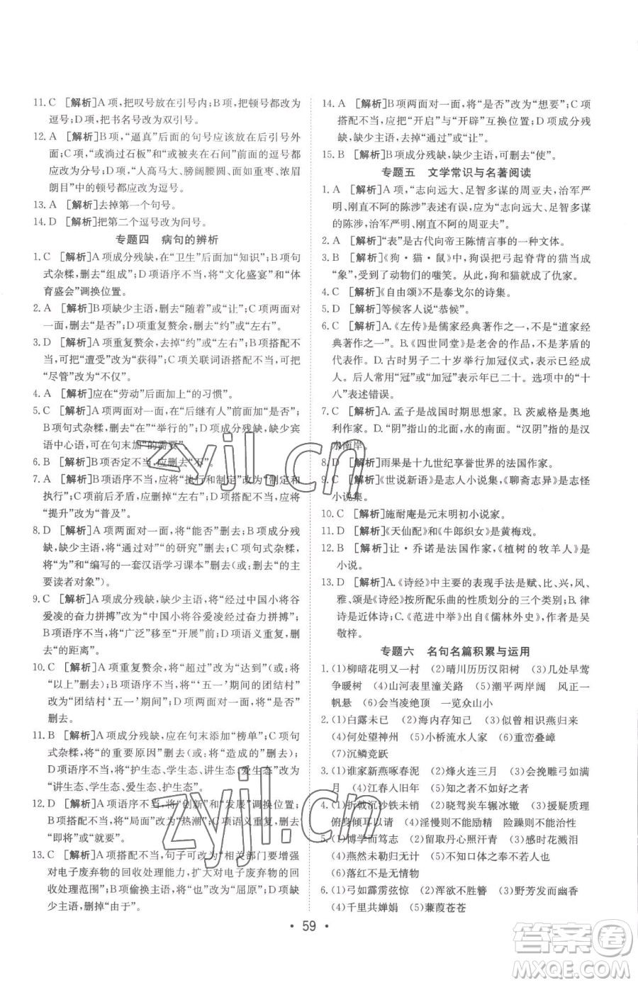 新疆青少年出版社2023升學錦囊九年級全一冊語文泰安專版參考答案