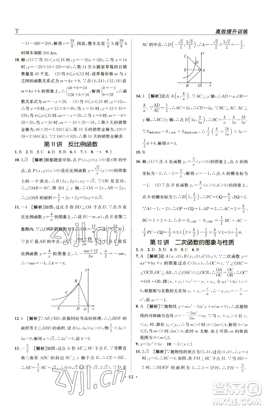 新疆青少年出版社2023升學(xué)錦囊九年級全一冊數(shù)學(xué)泰安專版參考答案