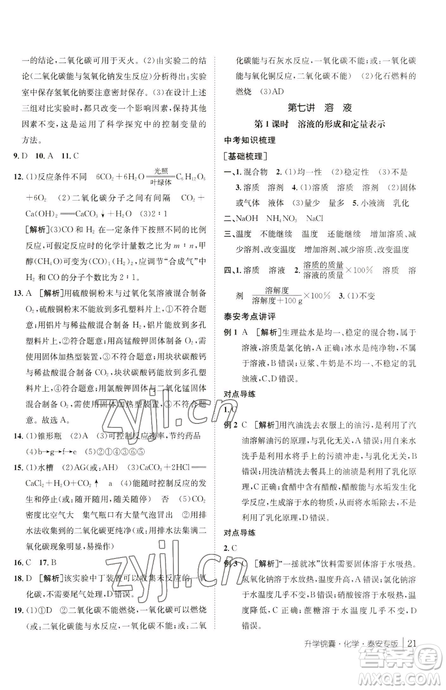 新疆青少年出版社2023升學(xué)錦囊九年級(jí)全一冊(cè)化學(xué)泰安專(zhuān)版參考答案