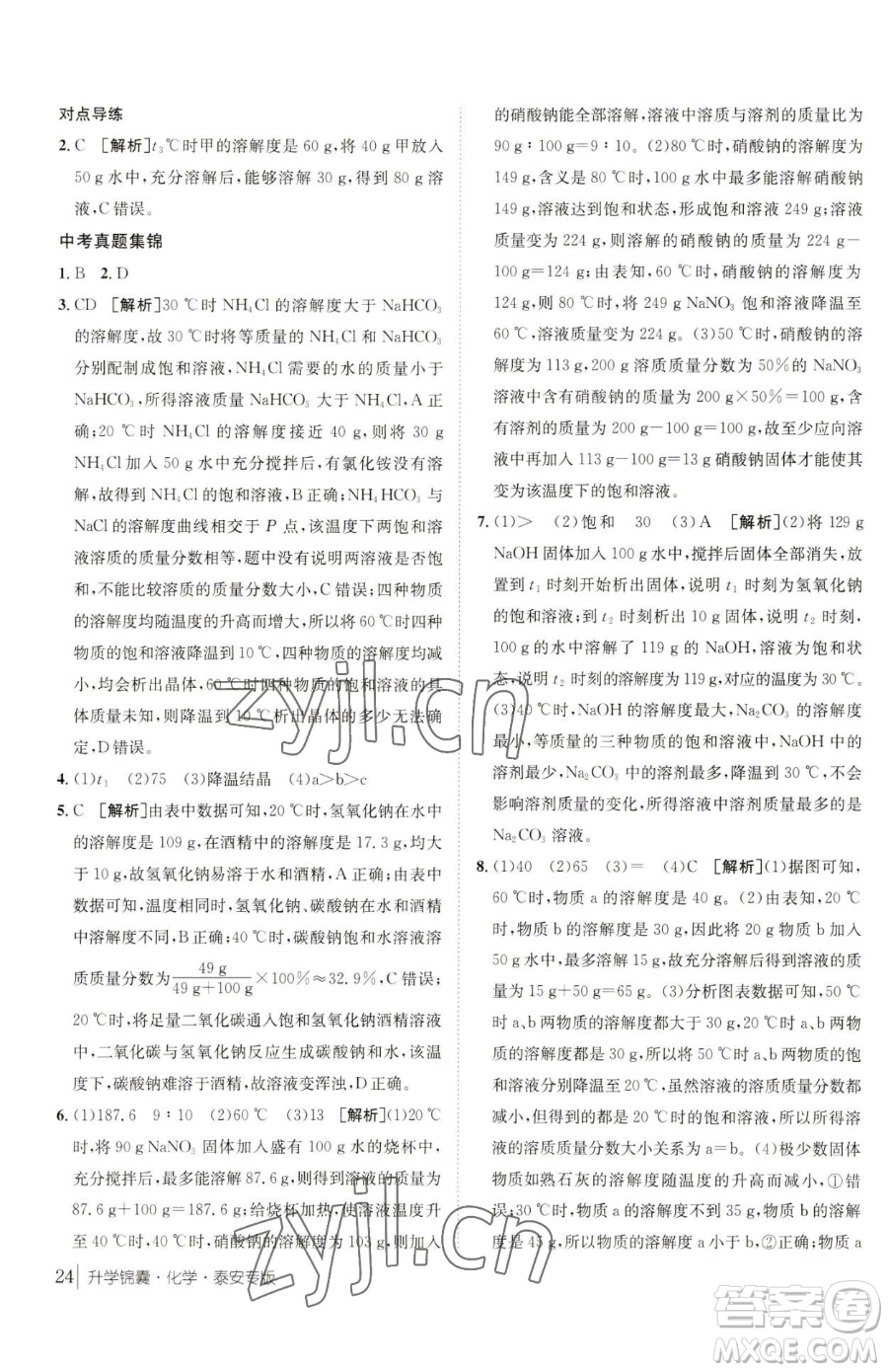 新疆青少年出版社2023升學(xué)錦囊九年級(jí)全一冊(cè)化學(xué)泰安專(zhuān)版參考答案