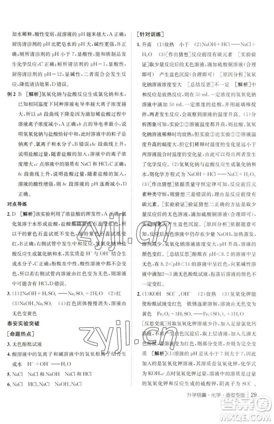 新疆青少年出版社2023升學(xué)錦囊九年級(jí)全一冊(cè)化學(xué)泰安專(zhuān)版參考答案