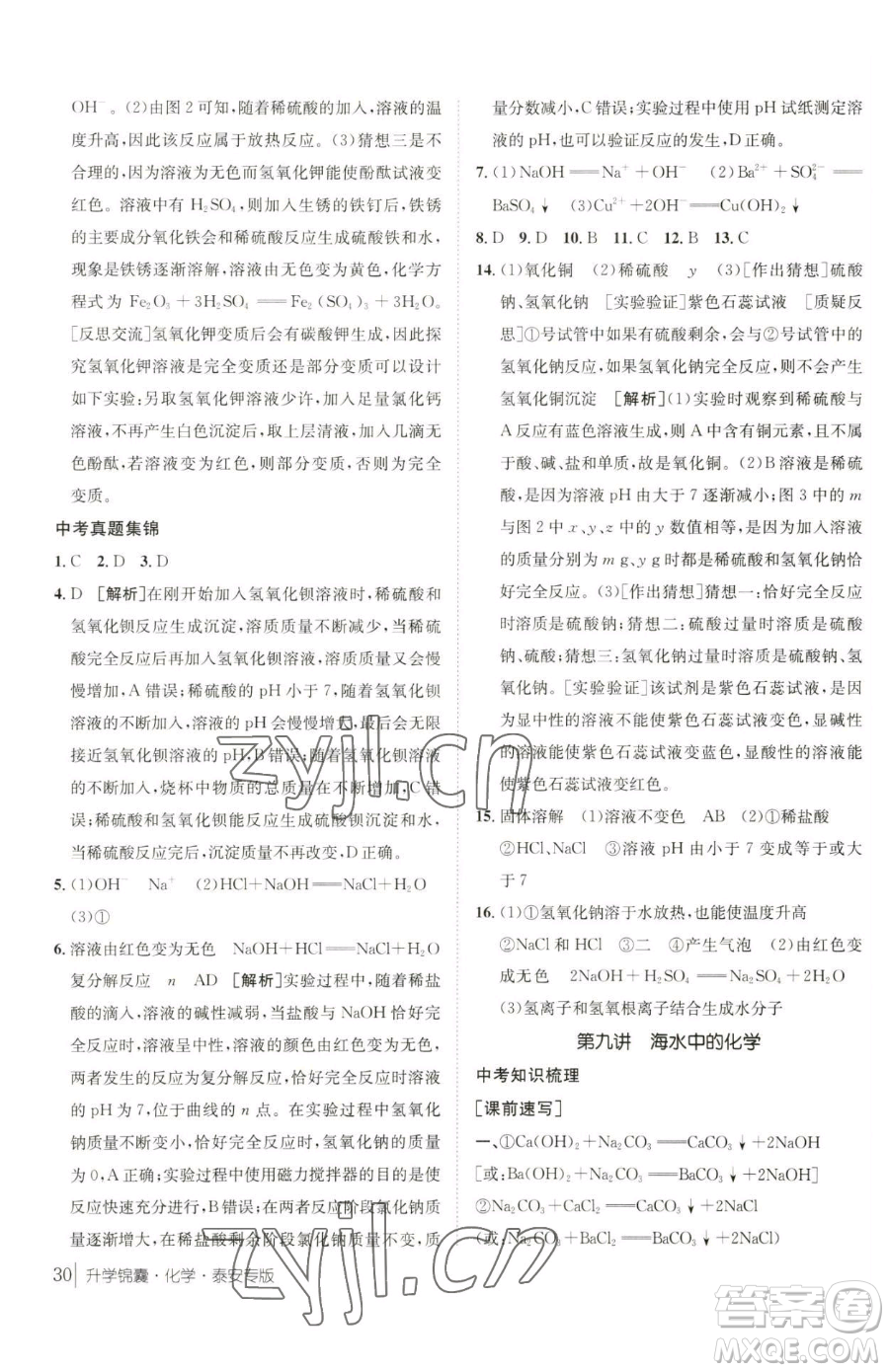 新疆青少年出版社2023升學(xué)錦囊九年級(jí)全一冊(cè)化學(xué)泰安專(zhuān)版參考答案