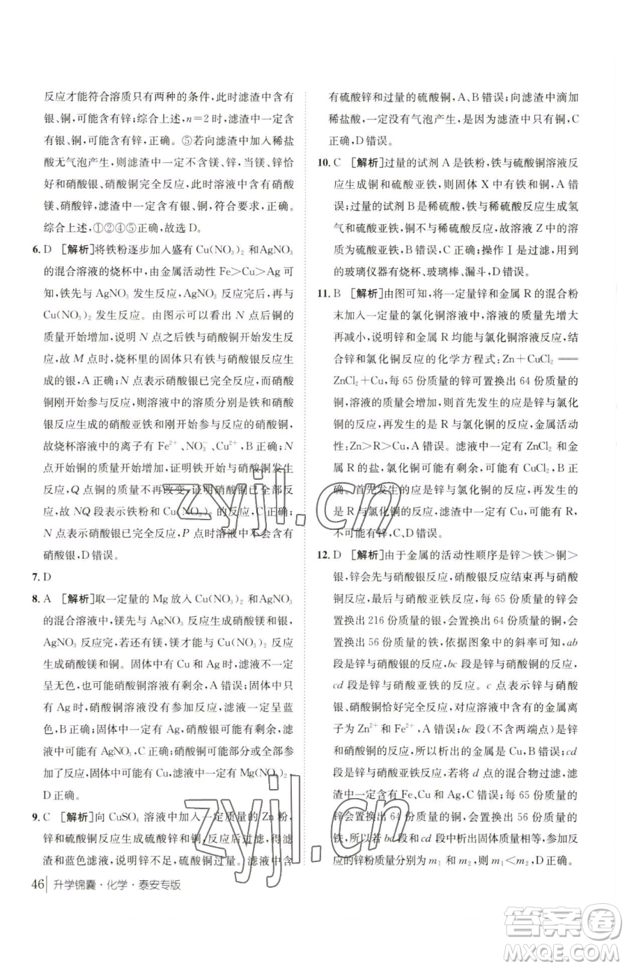 新疆青少年出版社2023升學(xué)錦囊九年級(jí)全一冊(cè)化學(xué)泰安專(zhuān)版參考答案