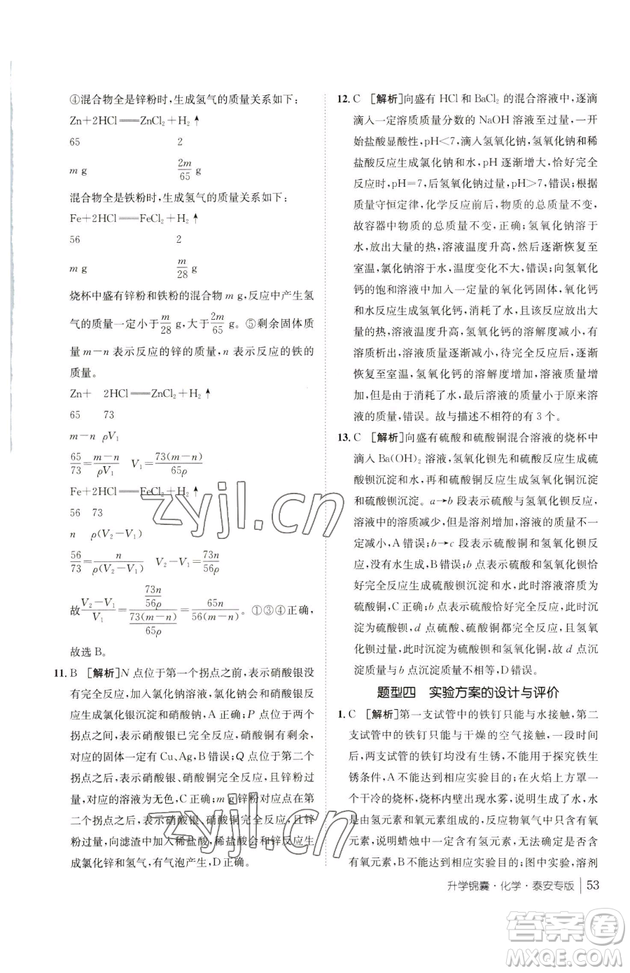 新疆青少年出版社2023升學(xué)錦囊九年級(jí)全一冊(cè)化學(xué)泰安專(zhuān)版參考答案