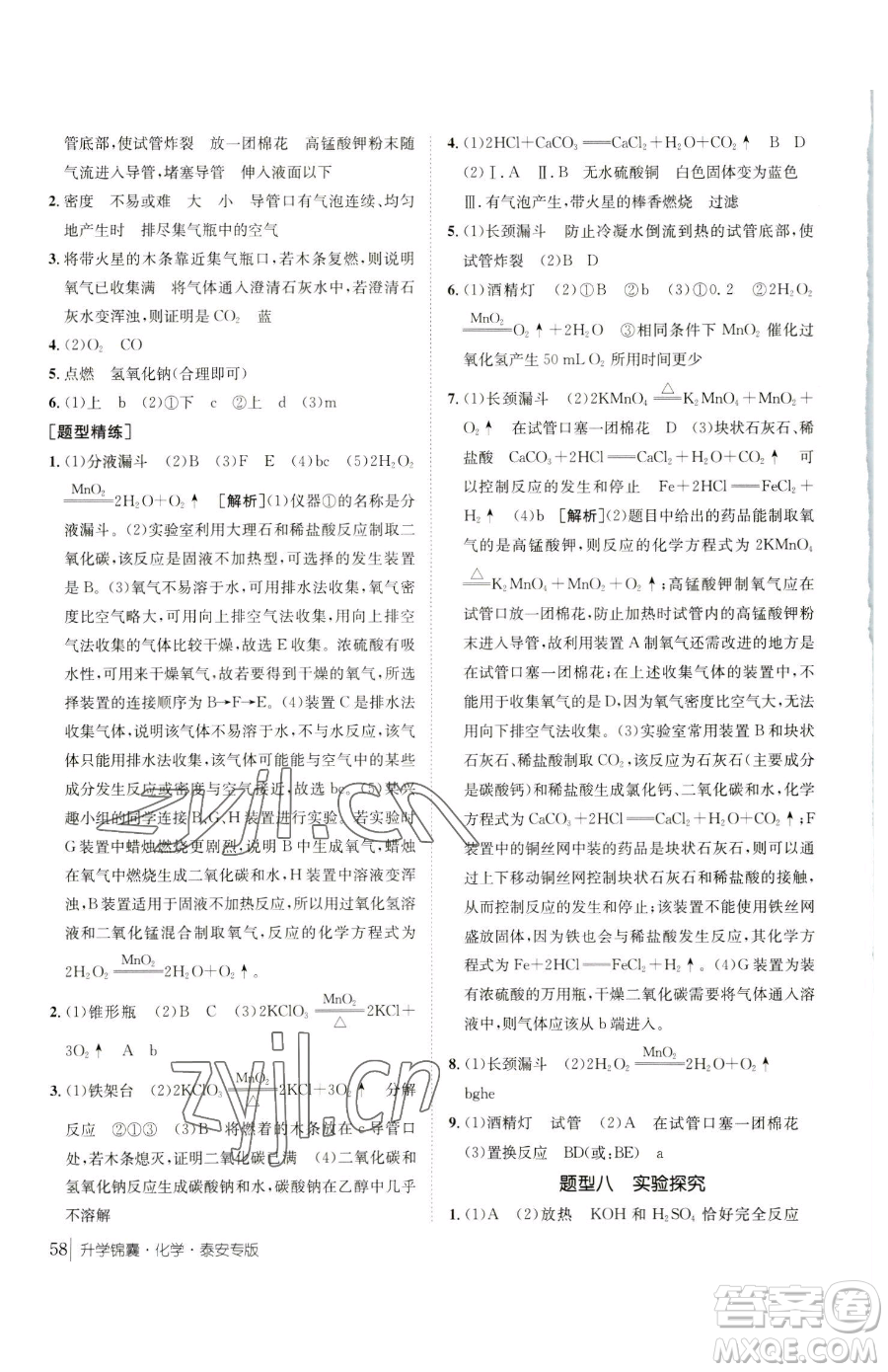 新疆青少年出版社2023升學(xué)錦囊九年級(jí)全一冊(cè)化學(xué)泰安專(zhuān)版參考答案