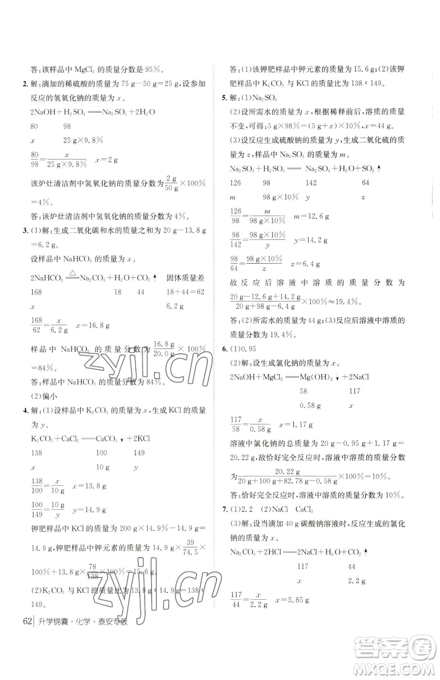 新疆青少年出版社2023升學(xué)錦囊九年級(jí)全一冊(cè)化學(xué)泰安專(zhuān)版參考答案