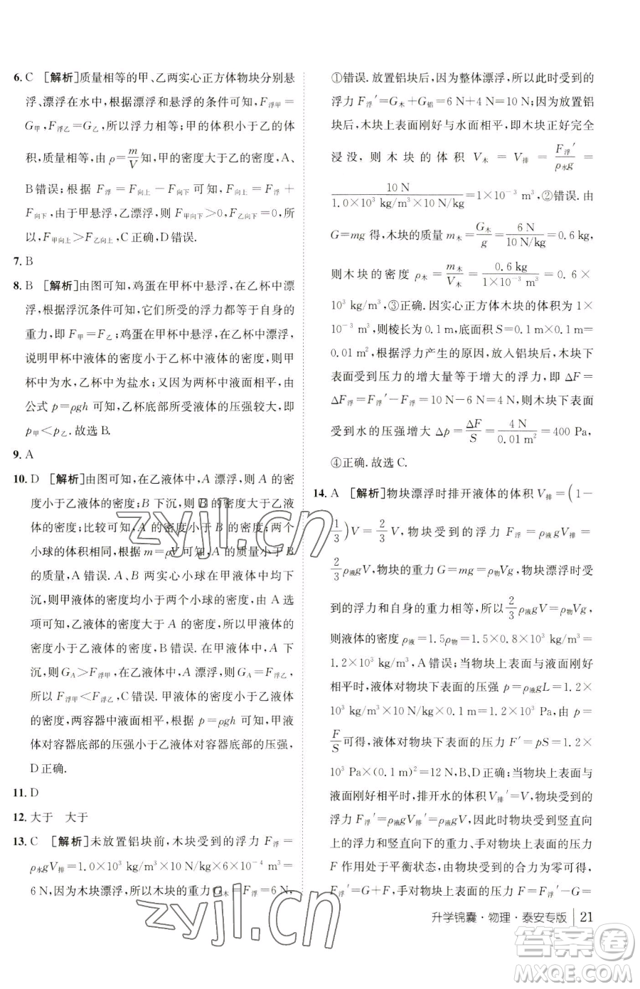 新疆青少年出版社2023升學(xué)錦囊九年級全一冊物理泰安專版參考答案