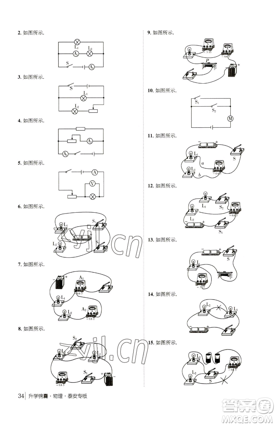 新疆青少年出版社2023升學(xué)錦囊九年級全一冊物理泰安專版參考答案