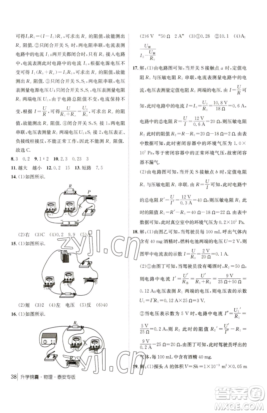 新疆青少年出版社2023升學(xué)錦囊九年級全一冊物理泰安專版參考答案