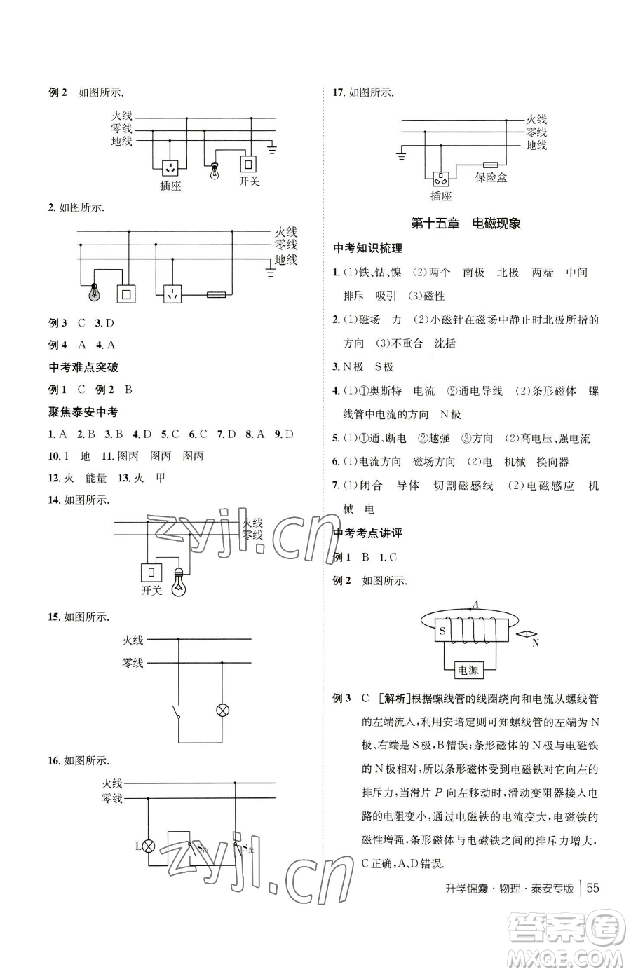 新疆青少年出版社2023升學(xué)錦囊九年級全一冊物理泰安專版參考答案