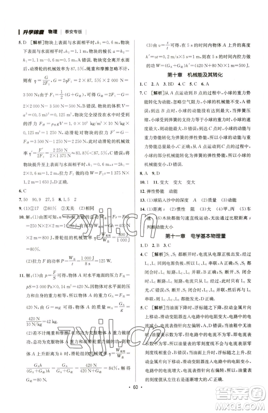 新疆青少年出版社2023升學(xué)錦囊九年級全一冊物理泰安專版參考答案