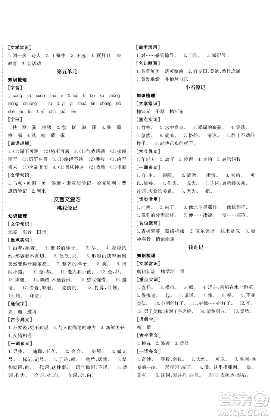 新疆青少年出版社2023升學(xué)錦囊九年級全一冊語文青島專版參考答案