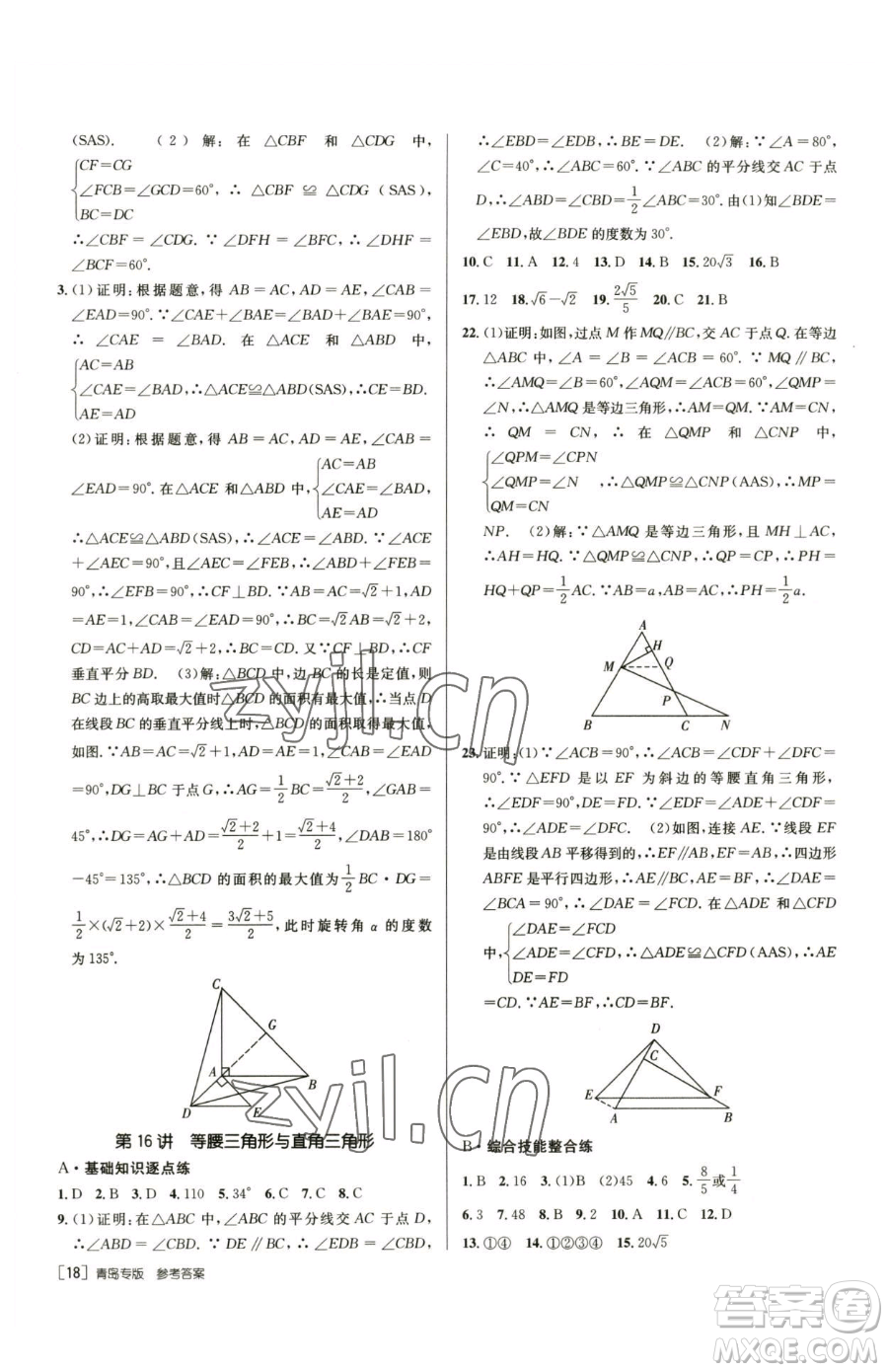 新疆青少年出版社2023升學(xué)錦囊九年級(jí)全一冊(cè)數(shù)學(xué)青島專版參考答案