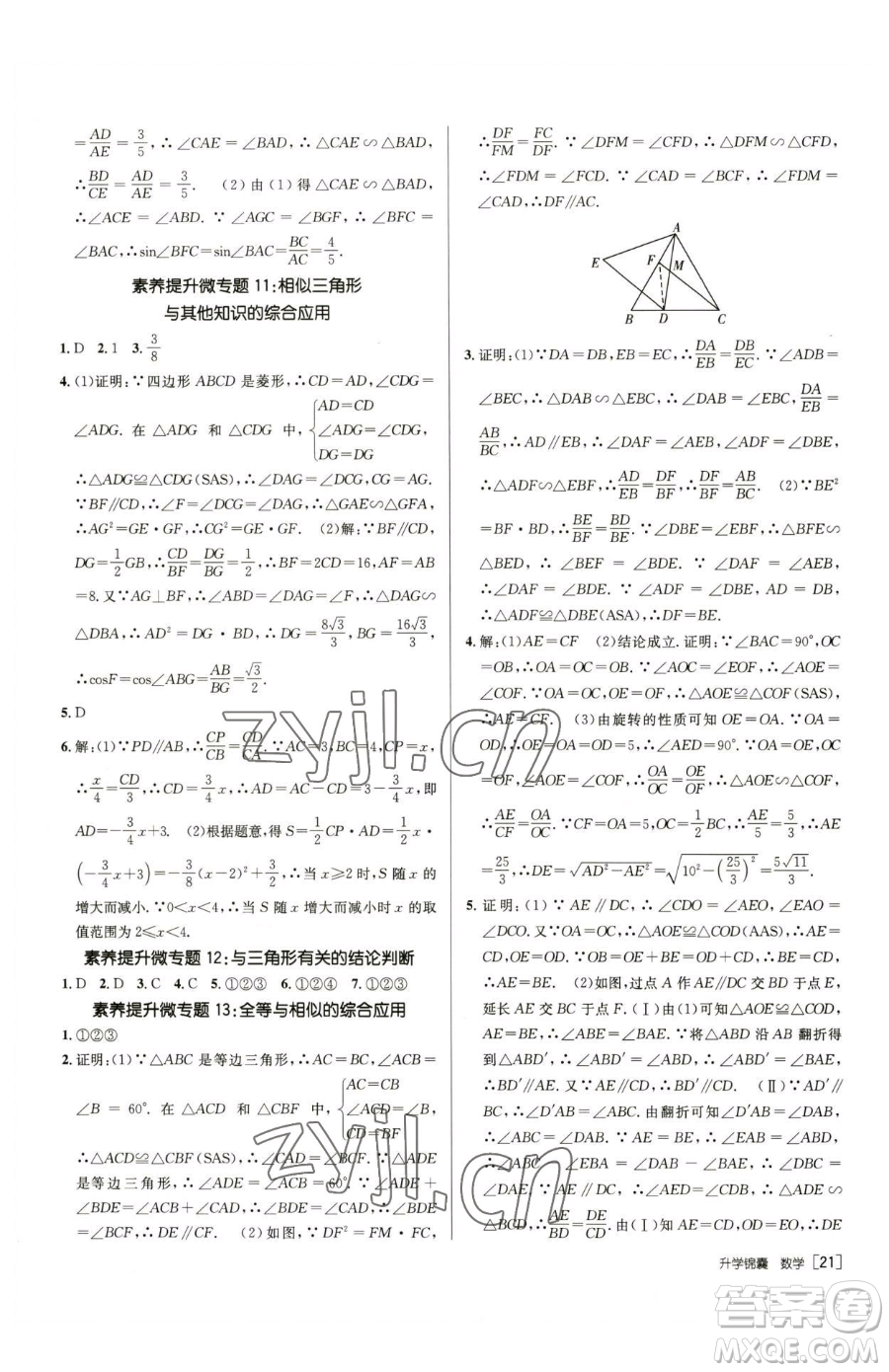 新疆青少年出版社2023升學(xué)錦囊九年級(jí)全一冊(cè)數(shù)學(xué)青島專版參考答案