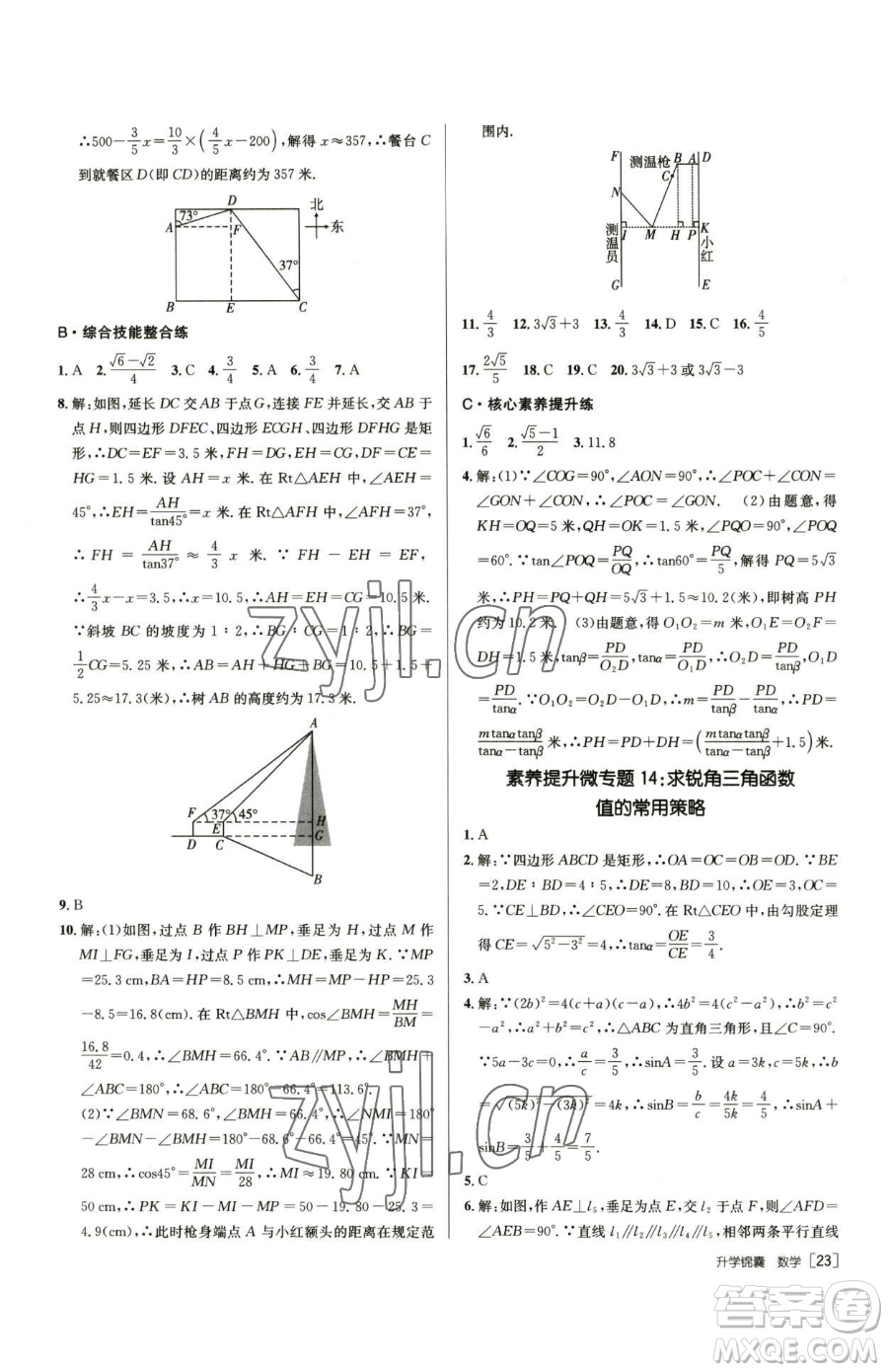 新疆青少年出版社2023升學(xué)錦囊九年級(jí)全一冊(cè)數(shù)學(xué)青島專版參考答案