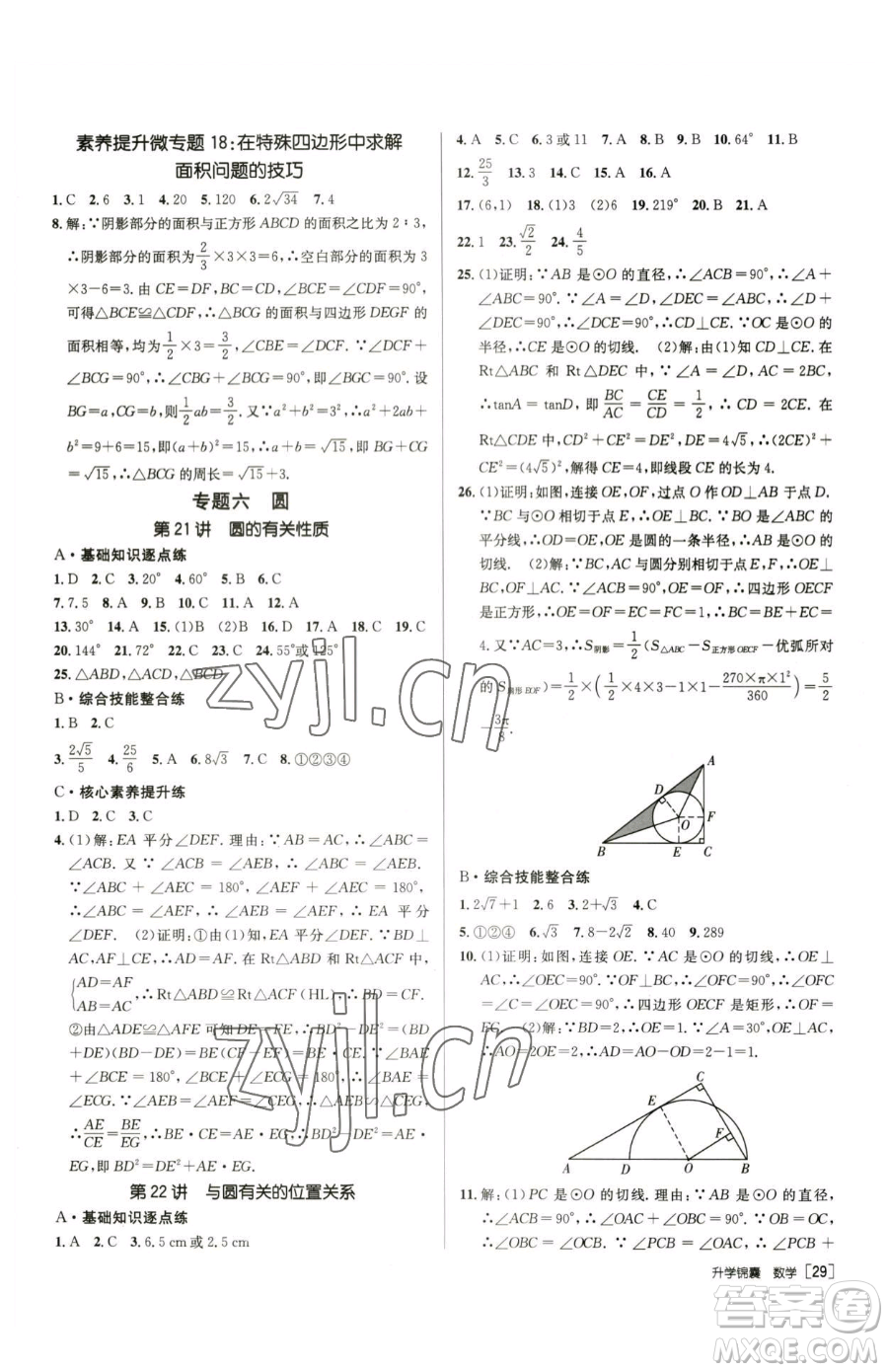 新疆青少年出版社2023升學(xué)錦囊九年級(jí)全一冊(cè)數(shù)學(xué)青島專版參考答案