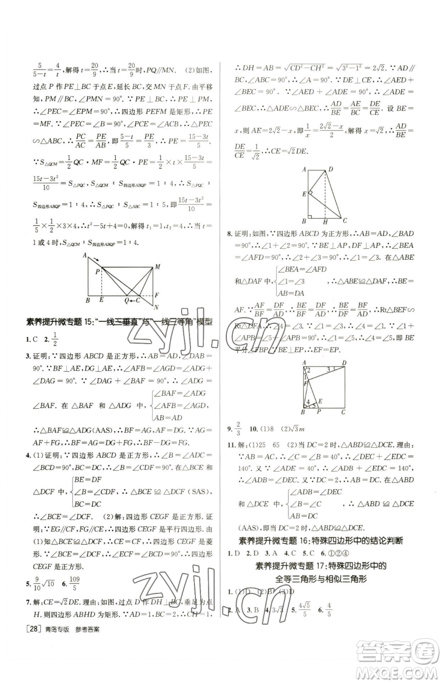 新疆青少年出版社2023升學(xué)錦囊九年級(jí)全一冊(cè)數(shù)學(xué)青島專版參考答案