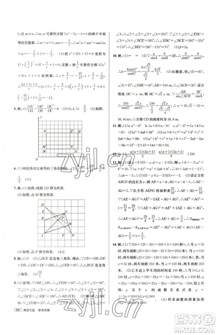 新疆青少年出版社2023升學(xué)錦囊九年級(jí)全一冊(cè)數(shù)學(xué)青島專版參考答案