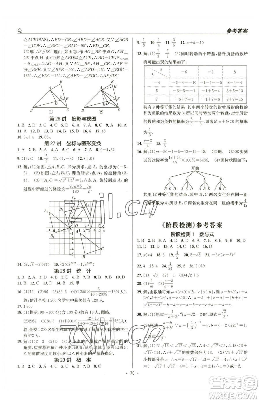 新疆青少年出版社2023升學(xué)錦囊九年級(jí)全一冊(cè)數(shù)學(xué)青島專版參考答案